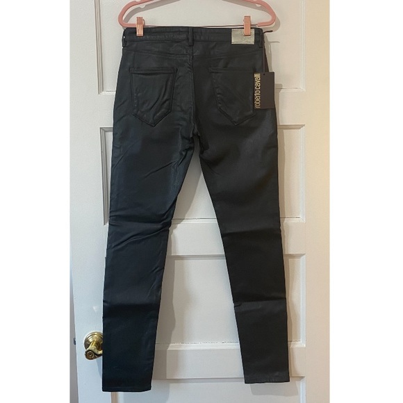Roberto Cavalli Coated Dark Blue Black Skinny Jeans Size 6 - Picture 7 of 12